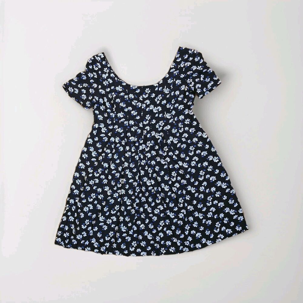 Laundry By Shelli Segal Women's 4 Black Blue Floral Print Pleated Mini Dress Y2K